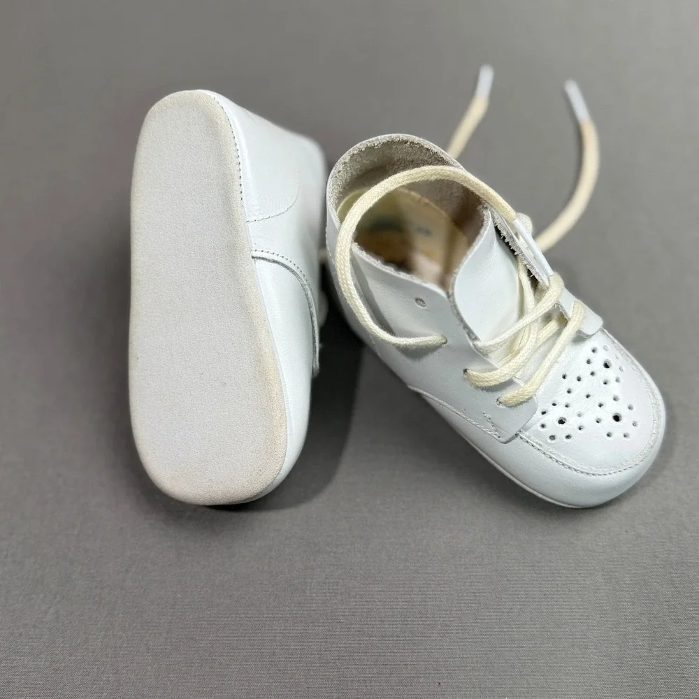 Vintage Buster Brown Baby Shoes White Leather Lace Up Size 1‎ Infant  4